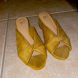 Mustard Suede Cabi Block Heel